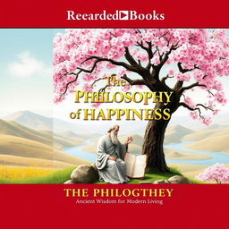 A vivid and inviting book cover featuring an ancient Greek philosopher sitting under a large, blooming cherry blossom tree