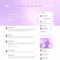 A mockup of a website platform where readers can interact both generally and individually, designed in a style reminiscent of Discord and Reddit