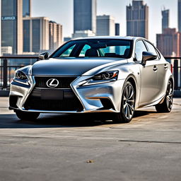 A sleek and stylish Lexus IS 200d parked in a modern urban setting