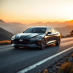 a sleek and futuristic Hyundai Sonata 2024 model, showcasing its modern aerodynamic design with a glossy finish