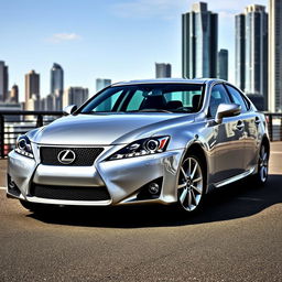 A sleek and stylish 2011 Lexus IS 200d featuring its original bumper, parked in a modern urban setting