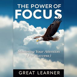 An impactful and modern book cover featuring a sharp, focused eagle soaring through a sky filled with soft, blurred clouds, symbolizing the power of concentration in achieving success