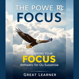 An impactful and modern book cover featuring a sharp, focused eagle soaring through a sky filled with soft, blurred clouds, symbolizing the power of concentration in achieving success