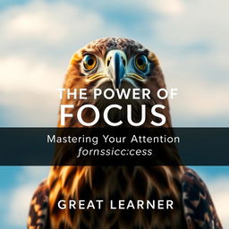 An inspiring book cover featuring a focused, intense gaze of a hawk, symbolizing precision and mastery of attention