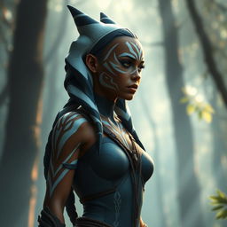 A beautiful Togruta woman with stunning facial markings and head-tails, similar in appearance to Ahsoka