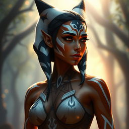 A beautiful Togruta woman with stunning facial markings and head-tails, similar in appearance to Ahsoka