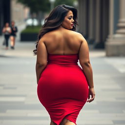 A confident and chubby woman with voluptuous curves, featuring large breasts and a big, full-figured behind