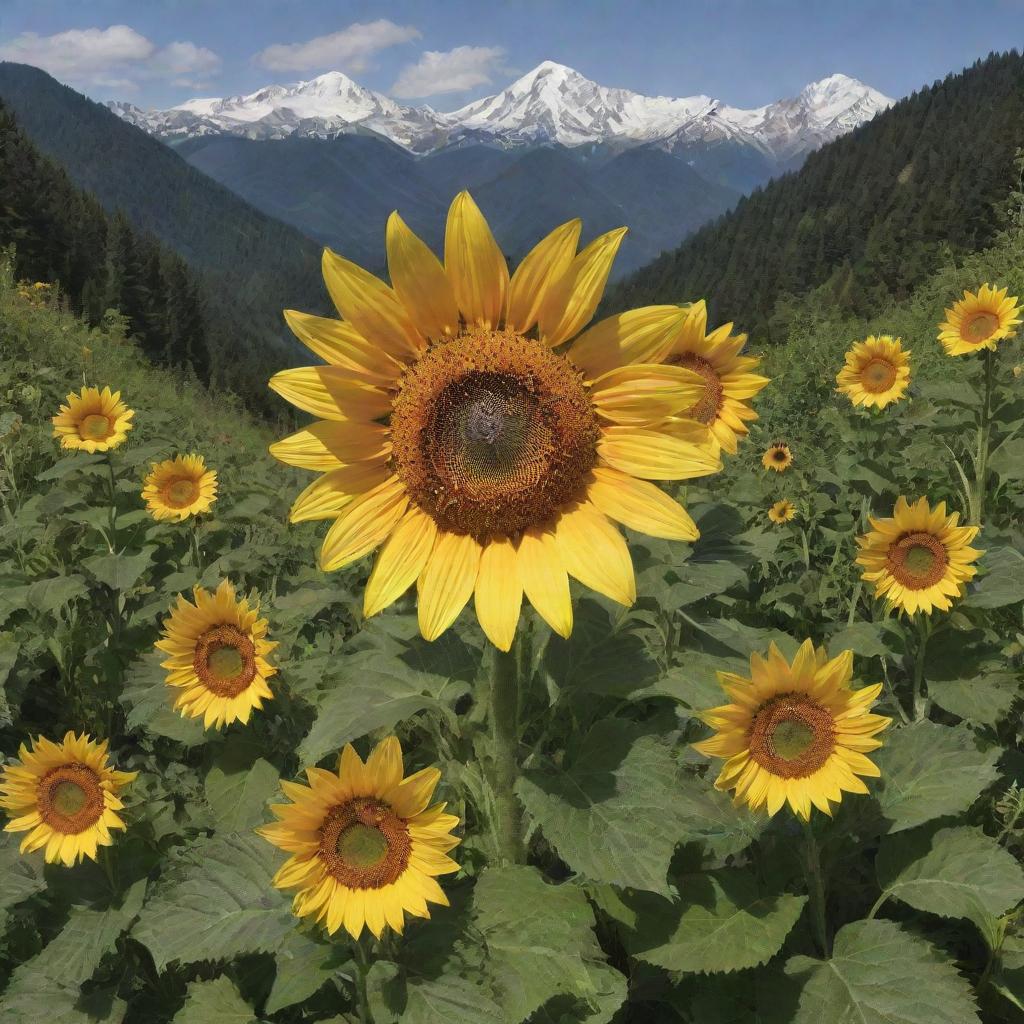 A surreal amalgam of nature and mathematics, with Fibonacci spirals in sunflowers, fractal patterns in ferns, and geometric shapes manifesting in mountain ranges.