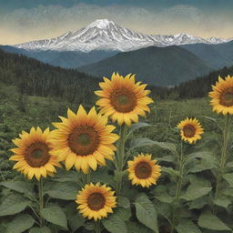 A surreal amalgam of nature and mathematics, with Fibonacci spirals in sunflowers, fractal patterns in ferns, and geometric shapes manifesting in mountain ranges.