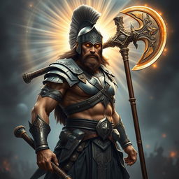 A hybrid celestial and Spartan soldier depicted without a beard