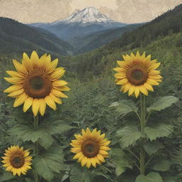 A surreal amalgam of nature and mathematics, with Fibonacci spirals in sunflowers, fractal patterns in ferns, and geometric shapes manifesting in mountain ranges.