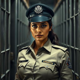 A scene showcasing a female police officer with distinct features reminiscent of Kangana Ranaut, dressed in a sharp police uniform