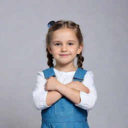 A cute little girl wearing modern clothes, confidently holding two wrenches in her hands