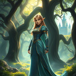 A majestic fantasy scene featuring Princess Zelda from the Legend of Zelda series