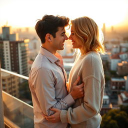 An intimate and romantic scene featuring two young adult men in a loving embrace