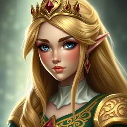 A portrait of Princess Zelda, featuring her iconic regal attire with intricate golden embroidery and royal tiara