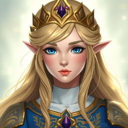 A portrait of Princess Zelda, featuring her iconic regal attire with intricate golden embroidery and royal tiara