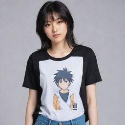 A stylish t-shirt with a detailed representation of a cool anime character prominently displayed on the front.