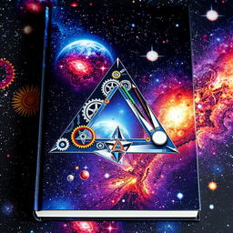 A captivating book cover featuring a cosmic universe background teeming with vibrant galaxies and stars