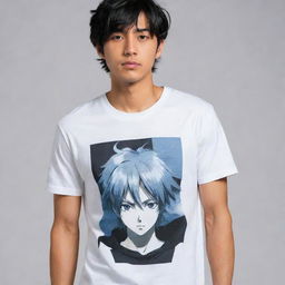 A stylish t-shirt with a detailed representation of a cool anime character prominently displayed on the front.