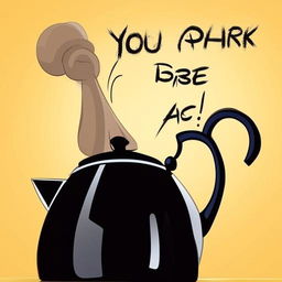 An image in the style of Disney animation featuring a chatty pot. The pot has a speech bubble saying 'you are black' directed towards a glossy black kettle.