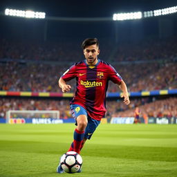 A vibrant and energetic football scene featuring Lamine Yamal wearing the iconic FC Barcelona jersey