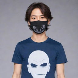 The cool anime character on the t-shirt is now in a state of rage, with a mask elegantly covering his mouth and nose.