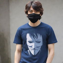 The cool anime character on the t-shirt is now in a state of rage, with a mask elegantly covering his mouth and nose.