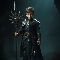 A young cleric standing in a dark, ominous environment