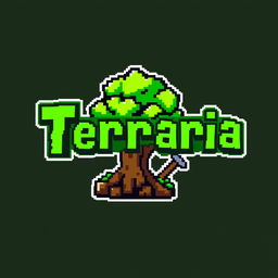 A pixel art logo inspired by the Terraria game, designed in a minimalistic style