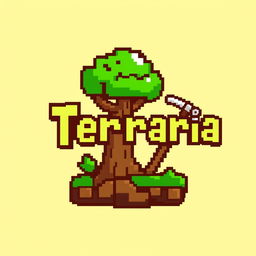 A pixel art logo inspired by the Terraria game, designed in a minimalistic style