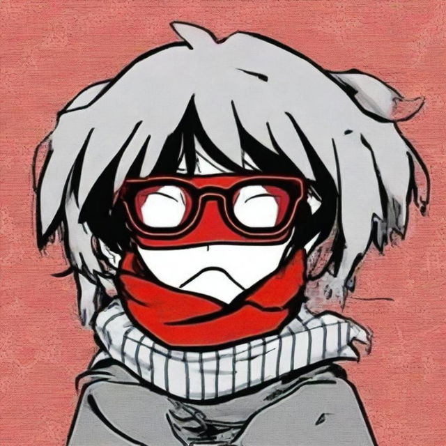 An anime character profile picture, adorning a red bandana and wearing trendy meme glasses.