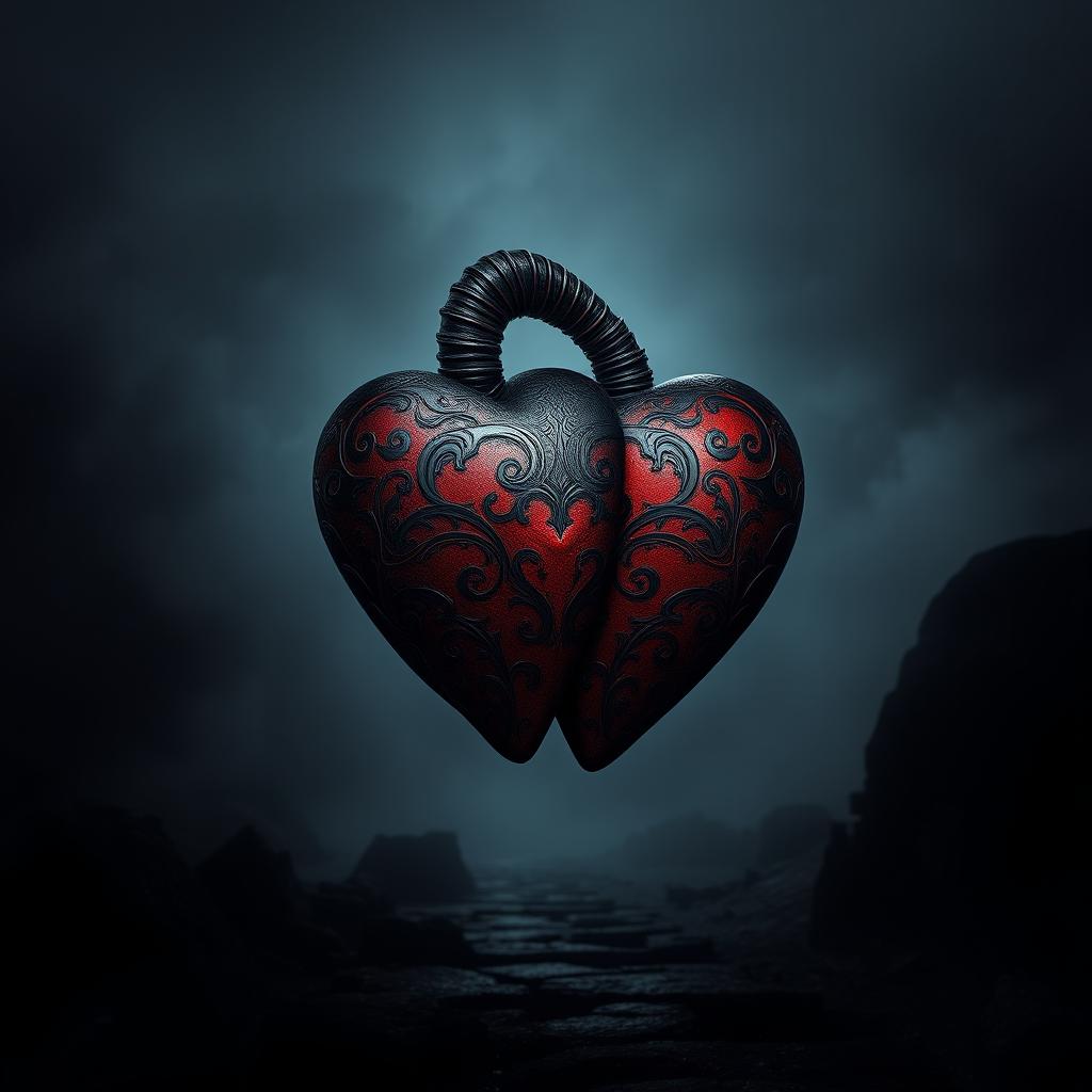 A dark romance theme with two intertwined hearts, symbolizing a forbidden love