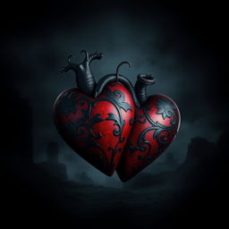 A dark romance theme with two intertwined hearts, symbolizing a forbidden love