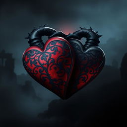 A dark romance theme with two intertwined hearts, symbolizing a forbidden love