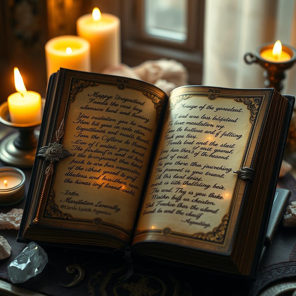 An ornate, leather-bound manifestation book with intricate gold detailing on the cover