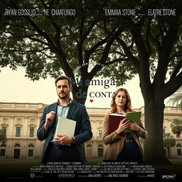 Poster for the movie titled "Mi amiga de Conta" featuring Ryan Gosling as Chadcilio, a student of Economics, and Emma Stone as a student of Accounting at Universidad Nacional Mayor de San Marcos