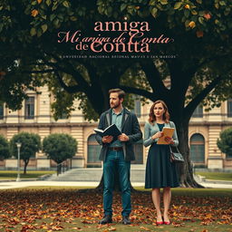 Poster for the movie titled "Mi amiga de Conta" featuring Ryan Gosling as Chadcilio, a student of Economics, and Emma Stone as a student of Accounting at Universidad Nacional Mayor de San Marcos