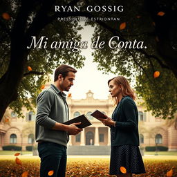 Poster for the movie titled "Mi amiga de Conta" featuring Ryan Gosling as Chadcilio, a student of Economics, and Emma Stone as a student of Accounting at Universidad Nacional Mayor de San Marcos