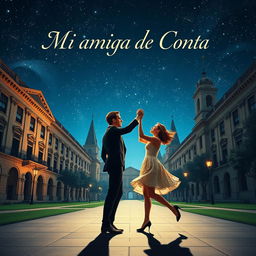 Poster for the movie titled "Mi amiga de Conta" featuring Ryan Gosling as Chadcilio, a student of Economics, and Emma Stone as a student of Accounting at Universidad Nacional Mayor de San Marcos, with stylistic references from La La Land