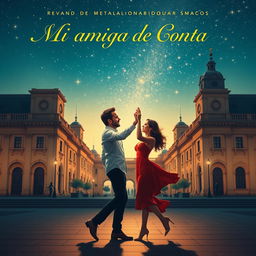 Poster for the movie titled "Mi amiga de Conta" featuring Ryan Gosling as Chadcilio, a student of Economics, and Emma Stone as a student of Accounting at Universidad Nacional Mayor de San Marcos, with stylistic references from La La Land