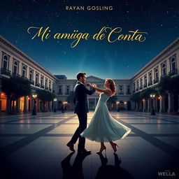 Poster for the movie titled "Mi amiga de Conta" featuring Ryan Gosling as Chadcilio, a student of Economics, and Emma Stone as a student of Accounting at Universidad Nacional Mayor de San Marcos, with stylistic references from La La Land