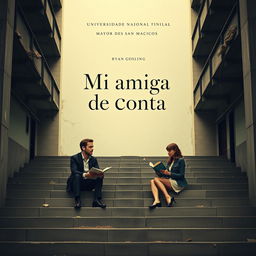 Poster for the movie titled "Mi amiga de Conta" featuring Ryan Gosling as Chadcilio, a student of Economics, and Emma Stone as a student of Accounting at Universidad Nacional Mayor de San Marcos