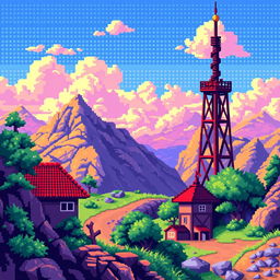 A pixel art rendition of a high-definition image, transforming the intricate details into simplified, colorful squares, maintaining essential elements and composition