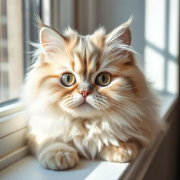 A close-up portrait of a fluffy and adorable Persian cat with big, expressive eyes