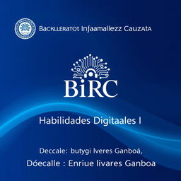 A high-quality digital poster featuring the logo of BiRC prominently, alongside the text "Bachillerato Ignacio Ramirez Calzada\nHabilidades Digitales I\nDocente: Enrique Olivares Gamboa" in an elegant and modern font