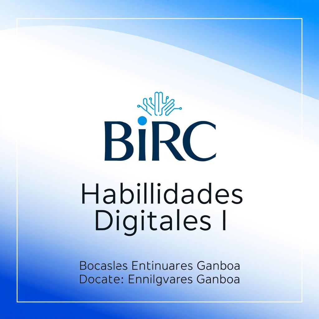 A high-quality digital poster featuring the logo of BiRC prominently, alongside the text "Bachillerato Ignacio Ramirez Calzada\nHabilidades Digitales I\nDocente: Enrique Olivares Gamboa" in an elegant and modern font