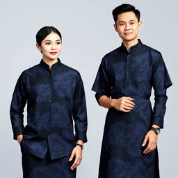 A fashionable couple's batik outfit featuring a man and woman