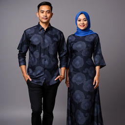 A fashionable couple's batik outfit featuring a man and woman