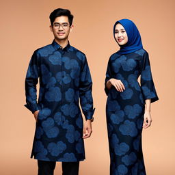 A fashionable couple's batik outfit featuring a man and woman